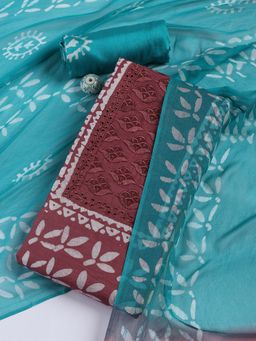 MEENA BAZAAR - Embroidered Maroon Cotton Unstitched Dress Material