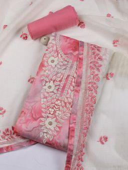 MEENA BAZAAR - Embroidered Pink Cotton Unstitched Dress Material