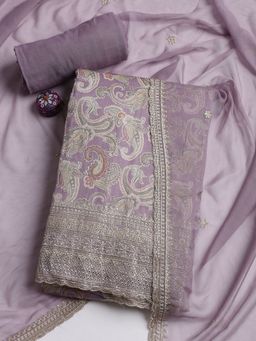 MEENA BAZAAR - Embroidered Lavender Muslin Unstitched Dress Material