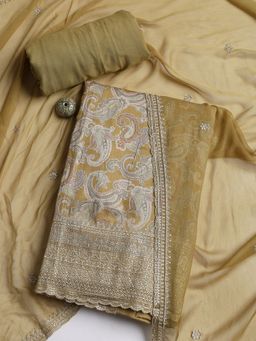 MEENA BAZAAR - Embroidered Green Muslin Unstitched Dress Material