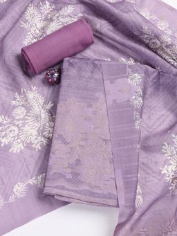 MEENA BAZAAR - Printed Lavender Linen Unstitched Dress Material