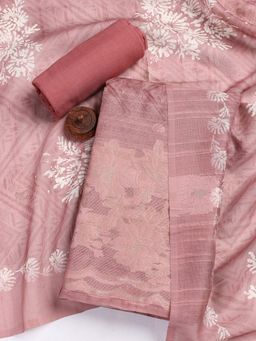 MEENA BAZAAR - Printed Pink Linen Unstitched Dress Material