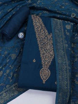 MEENA BAZAAR - Blue Chanderi Unstitched Dress Material