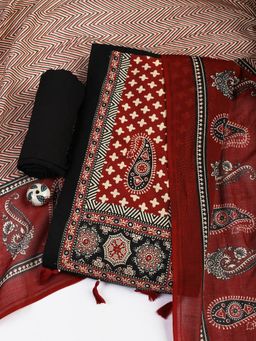 MEENA BAZAAR - Printed Black Cotton Unstitched Dress Material