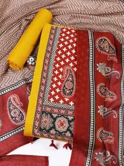 MEENA BAZAAR - Printed Mustard Cotton Unstitched Dress Material