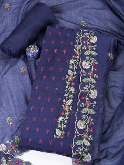 MEENA BAZAAR - Printed Blue Cotton Unstitched Dress Material