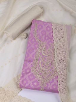 MEENA BAZAAR - Embroidered Pink Cotton Unstitched Dress Material