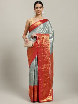 MEENA BAZAAR - Woven Green Art Silk Saree with Unstitched Blouse