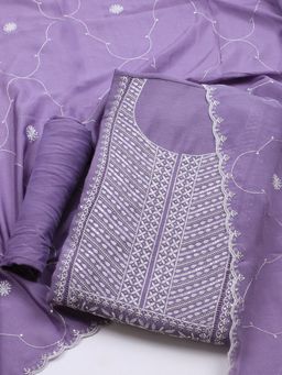MEENA BAZAAR - Embroidered Lavender Art Silk Unstitched Dress Material