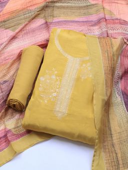 MEENA BAZAAR - Yellow Art Silk Unstitched Dress Material