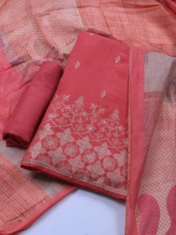 MEENA BAZAAR - Woven Red Unstitched Dress Material