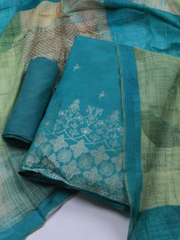 MEENA BAZAAR - Green Unstitched Dress Material