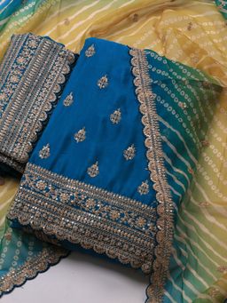 MEENA BAZAAR - Blue Art Silk Unstitched Dress Material