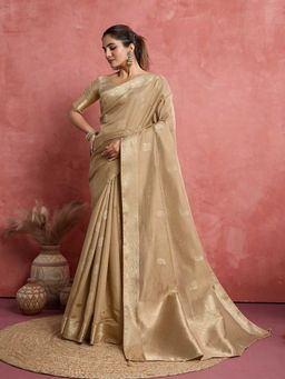MEENA BAZAAR - Woven Beige Art Silk Saree with Unstitched Blouse