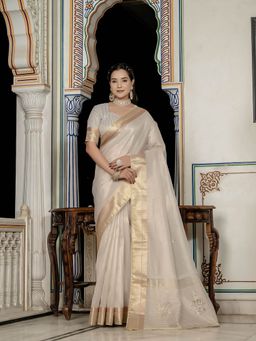 MEENA BAZAAR - Woven Grey Linen Saree with Unstitched Blouse