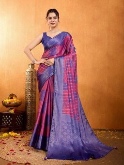 MEENA BAZAAR - Woven Purple Art Silk Saree with Unstitched Blouse