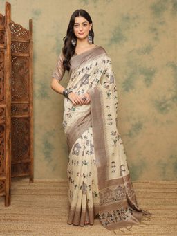 Akhilam - Cotton Silk White Saree with Unstitched Blouse