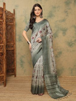Akhilam - Cotton Silk Coral Saree with Unstitched Blouse