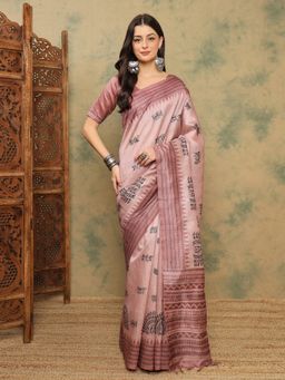 Akhilam - Cotton Silk Mauve Saree with Unstitched Blouse