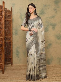 Akhilam - Cotton Silk Grey Saree with Unstitched Blouse