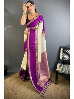 SGF11 - Cream Kanjeevaram Woven Saree with Unstitched Blouse