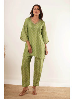 ZNKL - Green Patterned Bell Sleeves Co-Ord (Set of 2)