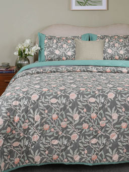 Maspar - Grey Cotton Bedding Quilt, Bedsheet, Pillow & Cushion Covers (King)