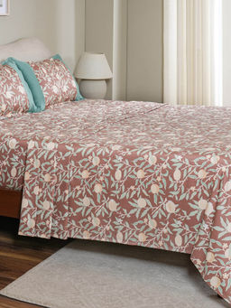 Maspar - 100% Cotton Brown Printed Bedsheet with 1 Pillow Cover (Single)