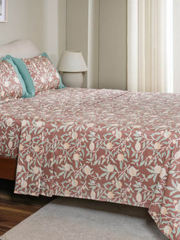 Maspar - 100% Cotton Brown Printed Bedsheet with 2 Pillow Covers