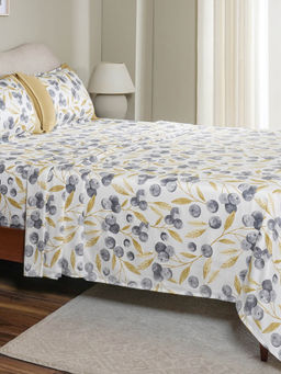 Maspar - 100% Cotton Yellow Printed Bedsheet with 1 Pillow Cover (Single)
