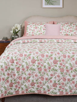 Maspar - Pink Floral Bedding Quilt, Bedsheet, Pillow & Cushion Covers (King)