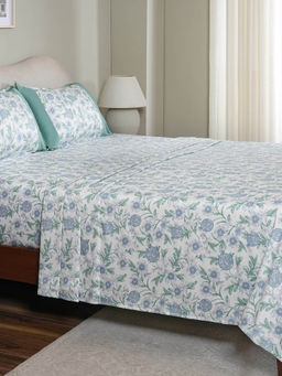 Maspar - 100% Cotton Blue Printed Bedsheet with 2 Pillow Covers