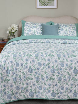 Maspar - Blue Floral Bedding Quilt, Bedsheet, Pillow & Cushion Covers (King)