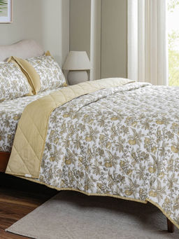 Maspar - Yellow Floral 115 Gsm Cotton Quilt (Single)