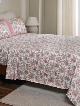 Maspar - 100% Cotton Pink Floral Printed Bedsheet with 1 Pillow Cover (Single)