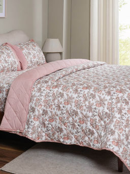 Maspar - Pink Floral Printed 115 Gsm Cotton Quilt (Queen)
