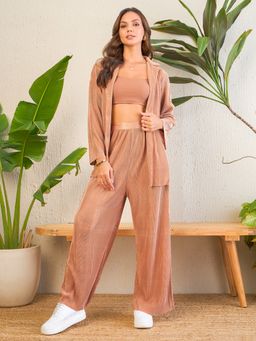 Uptownie - Riya Jains On The Go Stretchable Pleated Pants Brown