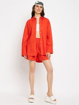 Uptownie - Cotton Two Piece Shorts And Shirt - Orange (Set of 2)