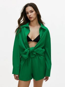 Uptownie - Cotton Two Piece Shorts And Shirt - Green (Set of 2)