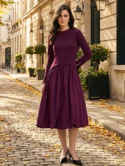 Styli - Women Solid Full Sleeves Regular Midi Dress