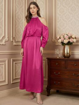 Styli - Women Self Design Short Sleeves A-Line Maxi Dress