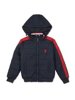 U.S. POLO ASSN. - Boys Navy Brand Taped Detachable Hood Padded Jacket