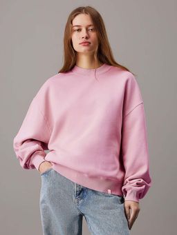 KOTTY - Pink Women's Fleece Sweatshirt Solid Pattern with Classic Round Neck
