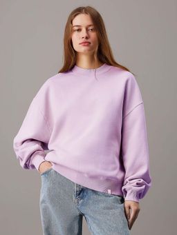 KOTTY - Purple Women's Fleece Sweatshirt Solid Pattern with Classic Round Neck
