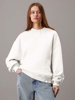 KOTTY - White Women's Fleece Sweatshirt Solid Pattern with Classic Round Neck
