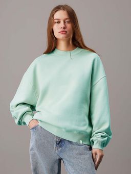 KOTTY - Green Women's Fleece Sweatshirt Solid Pattern with Classic Round Neck