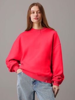 KOTTY - Pink Women's Fleece Sweatshirt Solid Pattern with Classic Round Neck