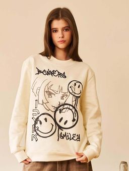 KOTTY - Multi-Color Women's Printed Pattern Round Nack Fleece Sweatshirt