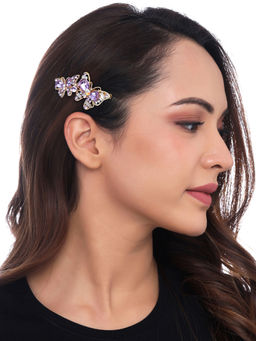 Yellow Chimes - Women Purple Crystal Butterfly Alligator Clips