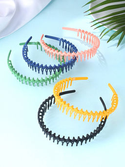 Yellow Chimes - Women Yellow And Pink Set Of 5 Zigzag Hair Bands